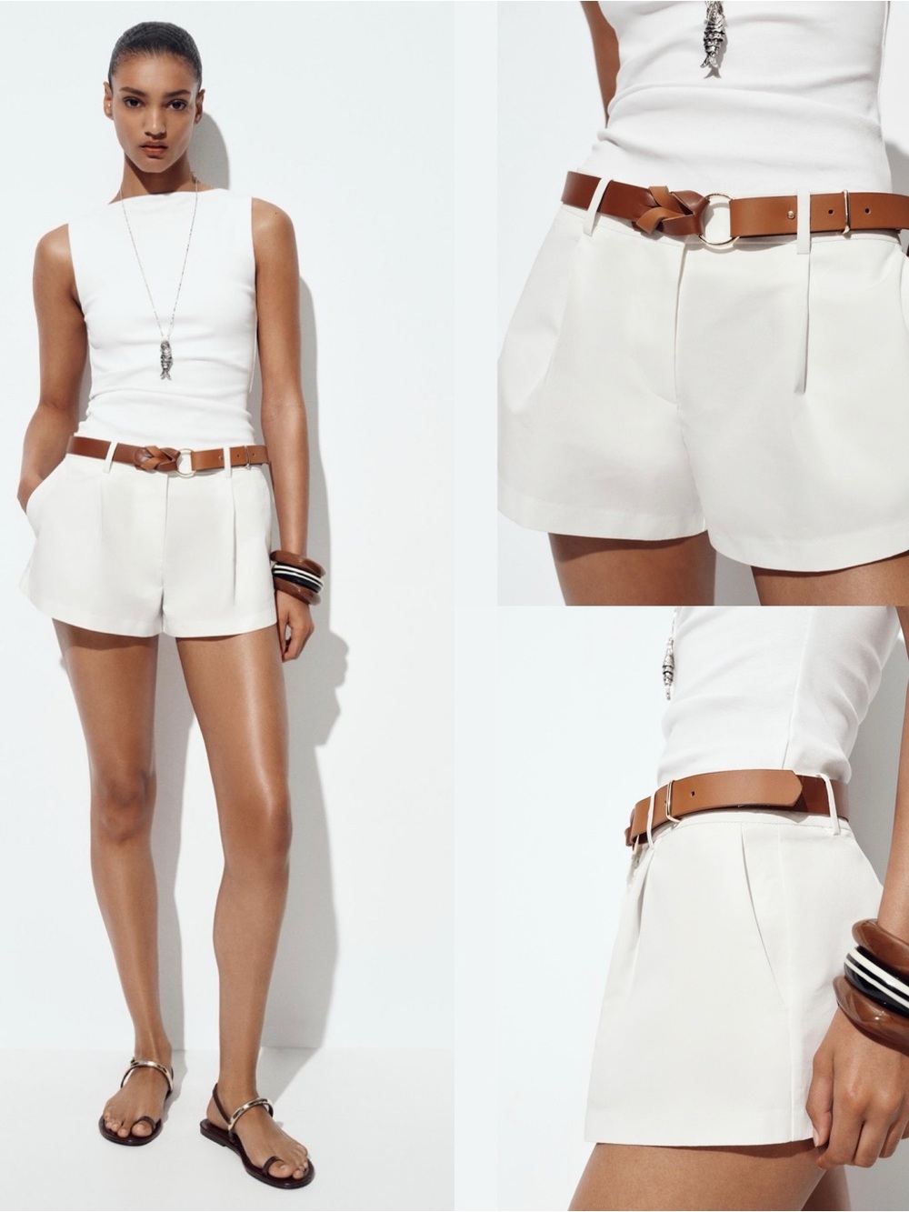 Zara BELTED FLARED BERMUDA
SHORTS - Ecru |Women's Shorts Size XS